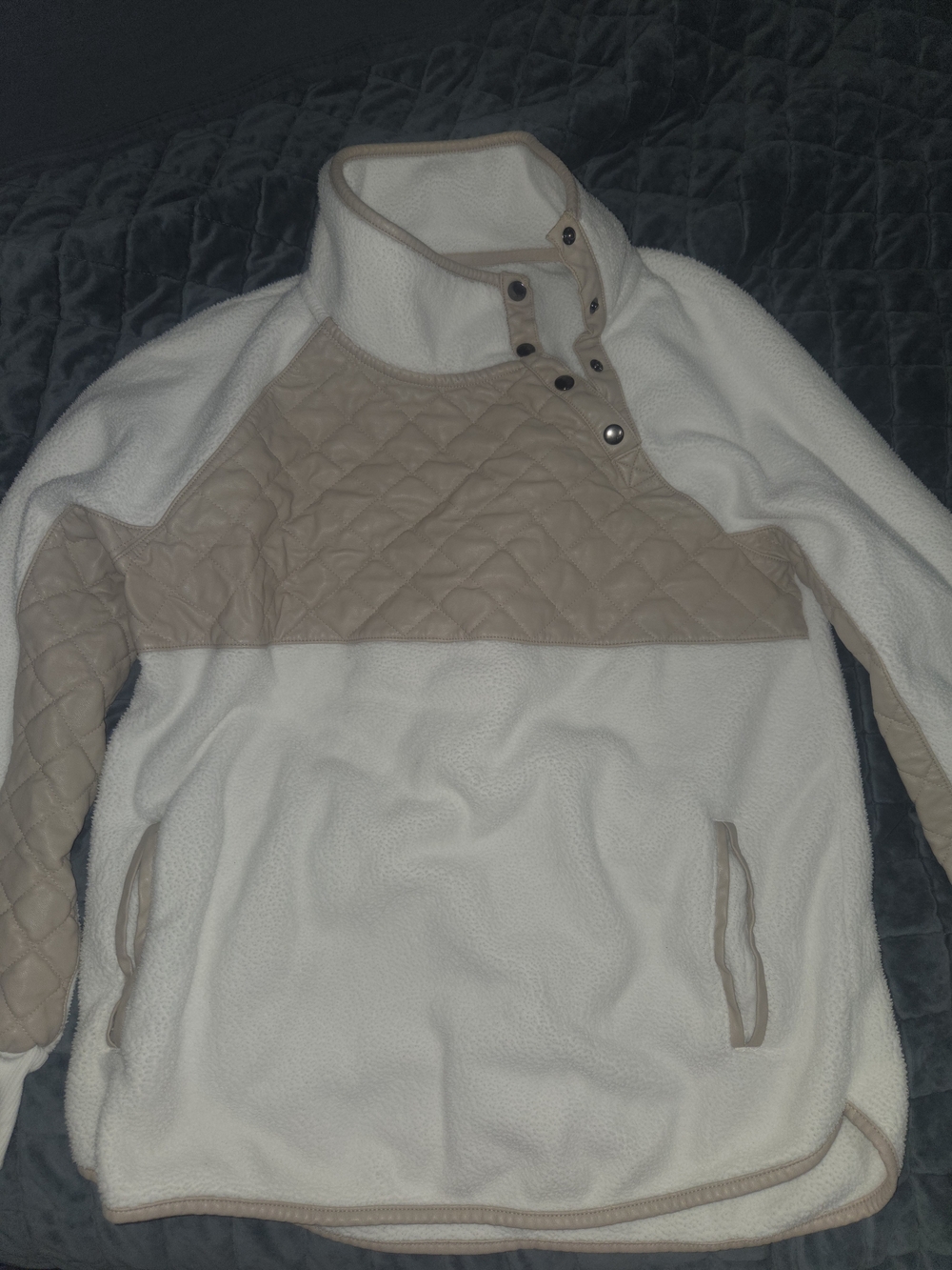 Abercrombie & Fitch Cream and Tan Quilted-Panel Turtleneck Pullover